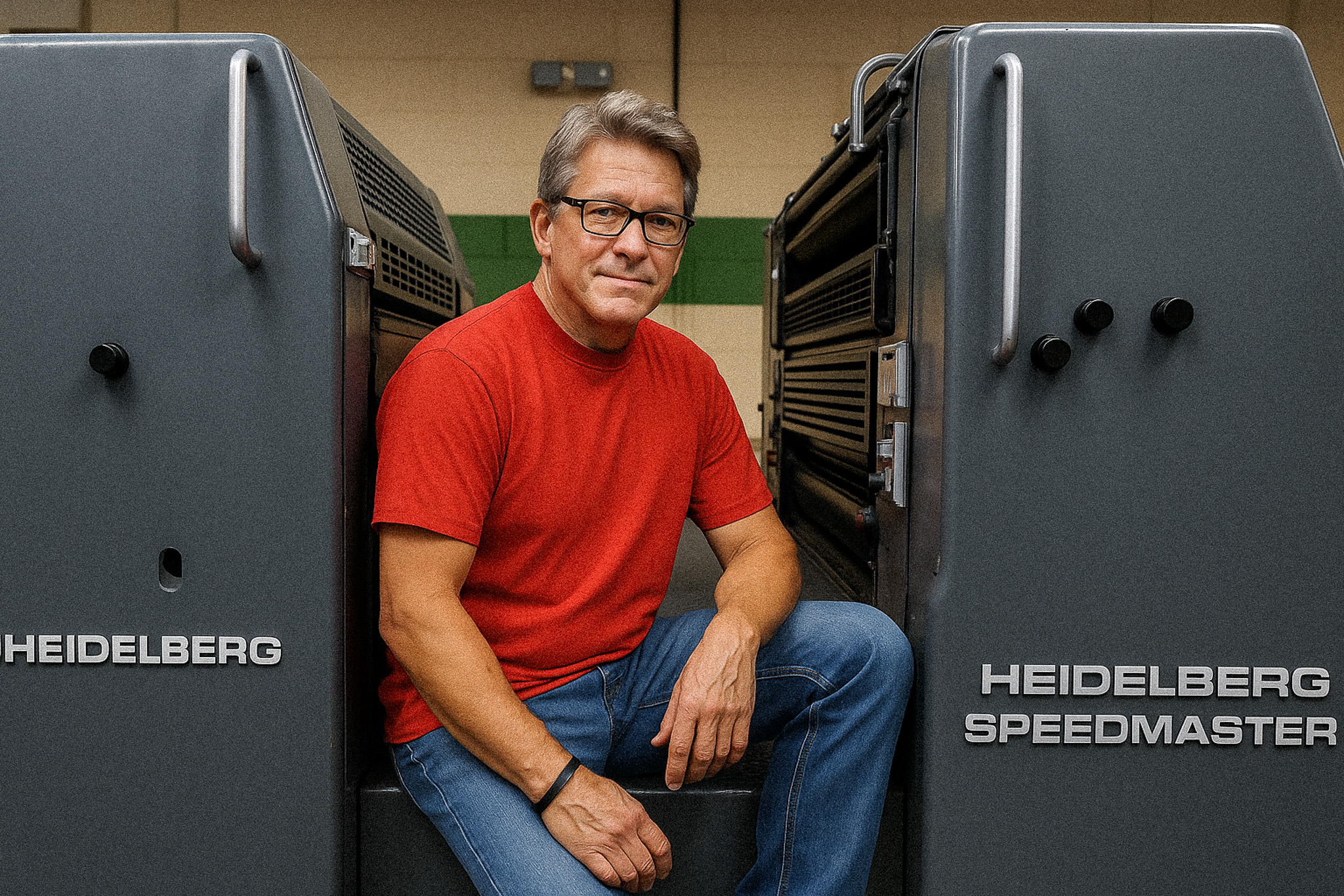Offset printer working inside a Heidelberg press